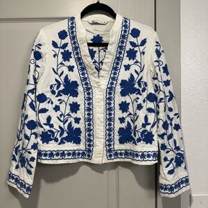 Zara Embroidered Linen Jacket